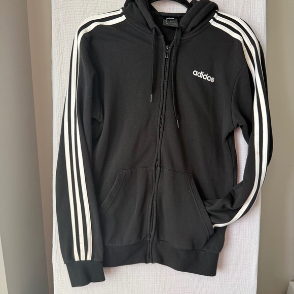 adidas Other - Adidas Mens Hoodie Small  Black White 3 Stripe Full Zip Fleece Logo Track Jacket